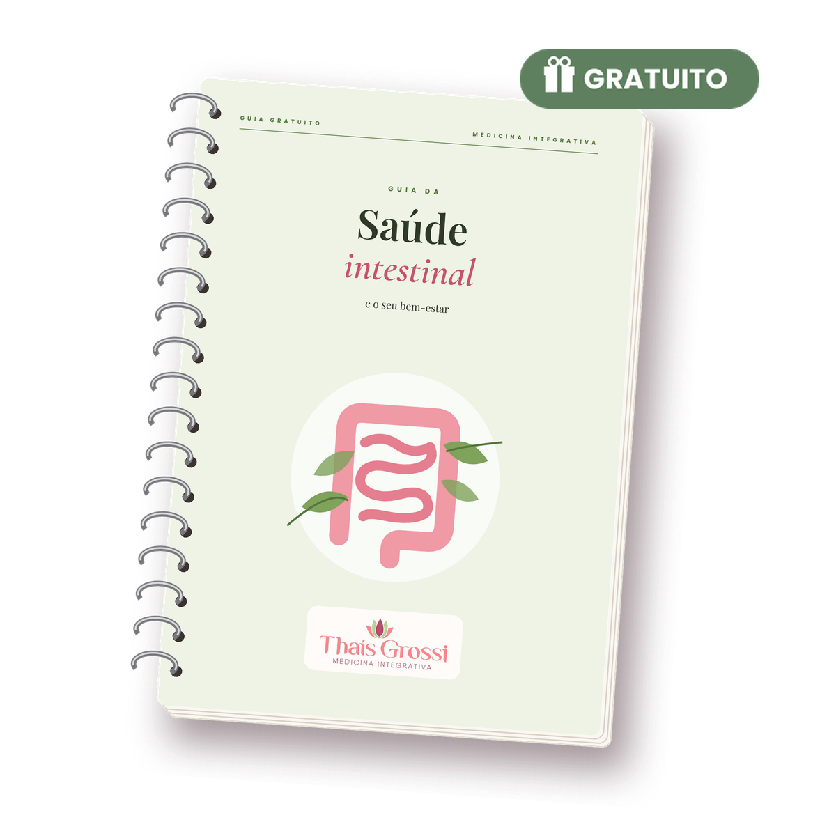 Capa do guia gratuito Saúde Intestinal e o seu bem-estar, de Thaís Grossi